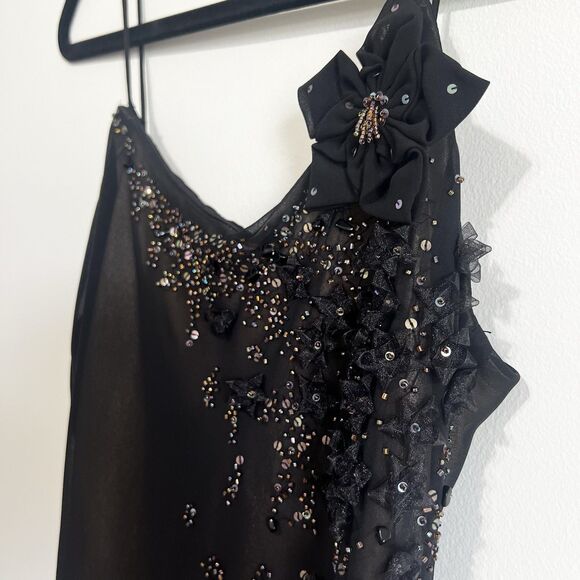 Joseph Ribkoff Vintage Cocktail Midi Gown Black Beaded Floral Women’s 6 RARE - Picture 2 of 12